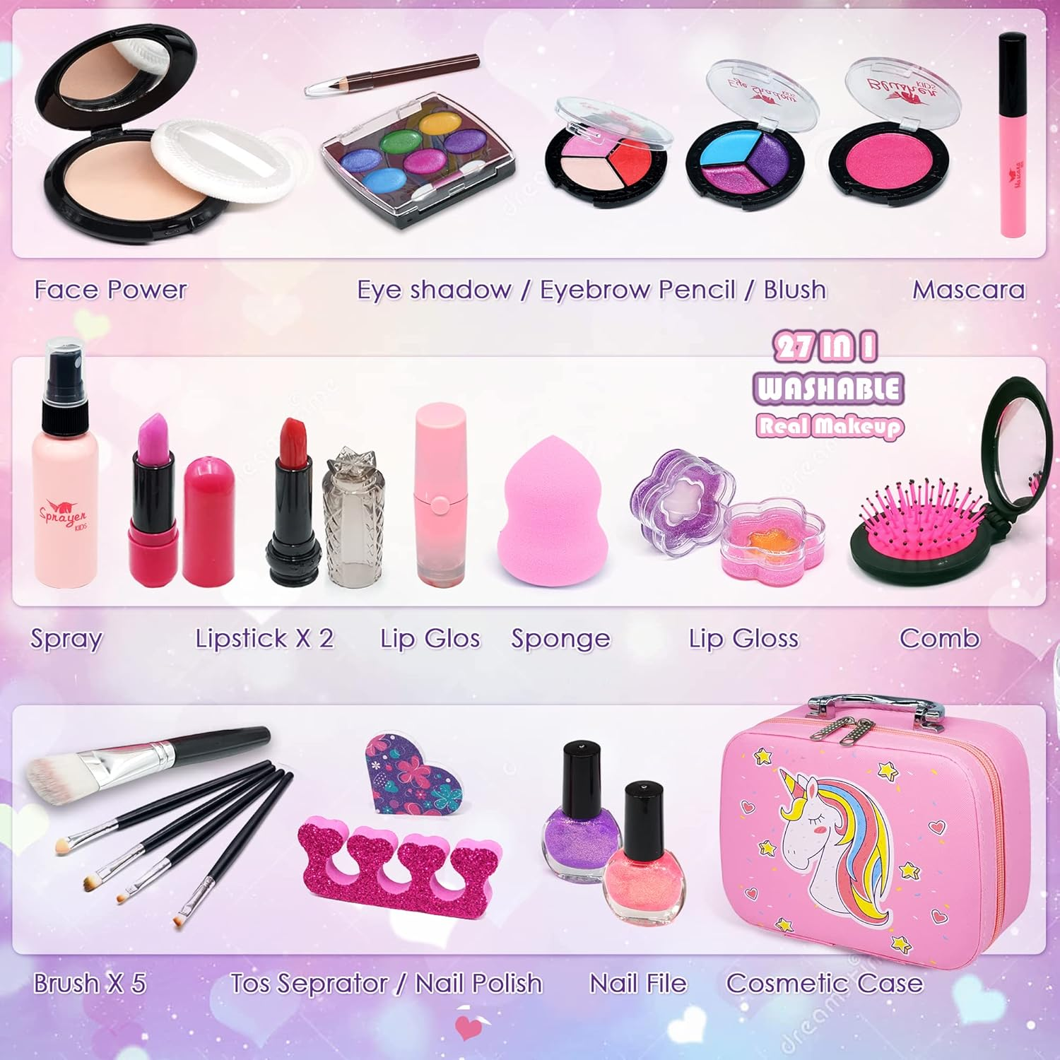 Kids Makeup Set for Girl - Washable Make up Set for Girls, Real Play Makeup for Kids Toddlers, Safe Dress up Toys Age 3+, Christmas Birthday Gift for Girls Ages 4 5 6 7 8 9 Year Old image number 2
