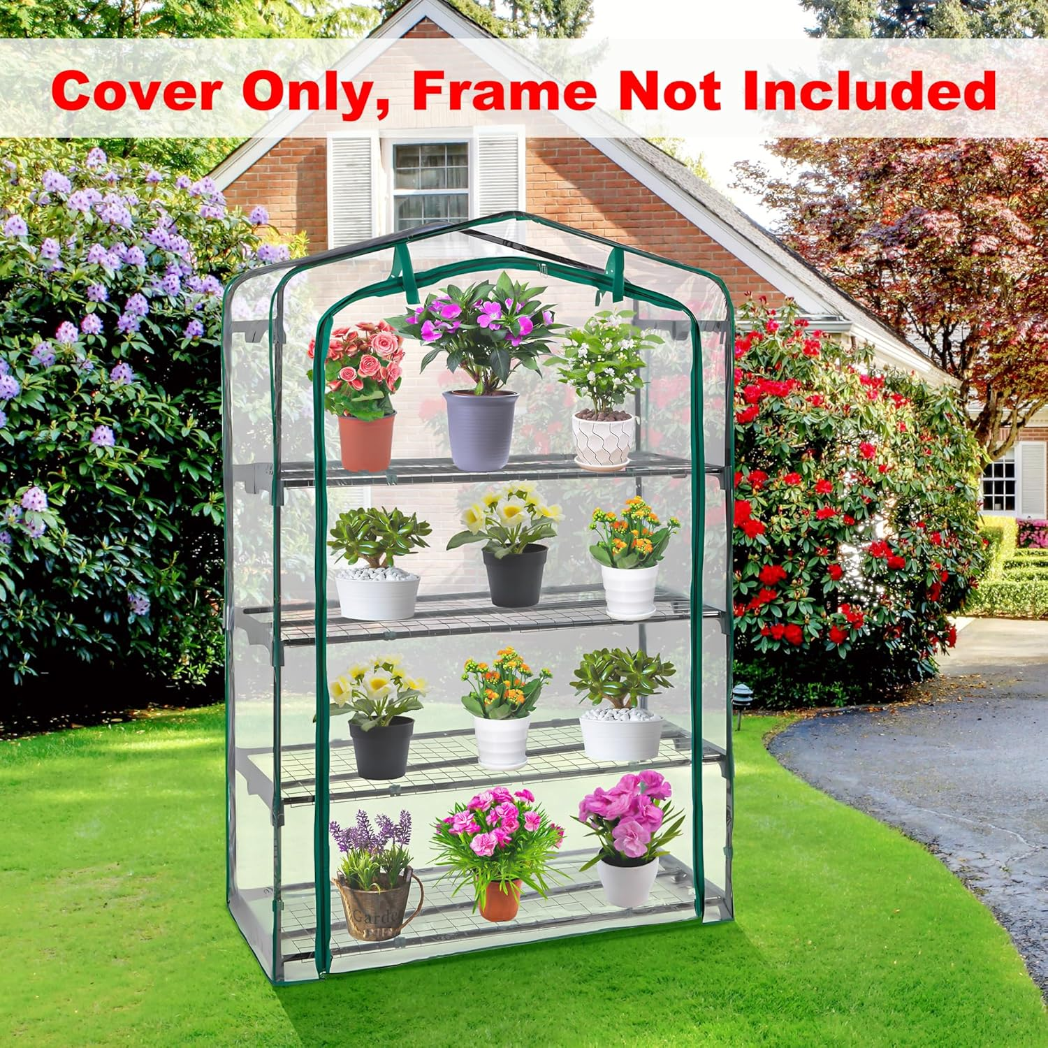 Extra Wide 4 Tier Greenhouse Replacement Cover- 63 X 40 X 19 Inch Clear PVC Plant Gardening Greenhouse Cover with Roll-Up Zipper Door for Gardening Plants Flowers (Frame Not Include)