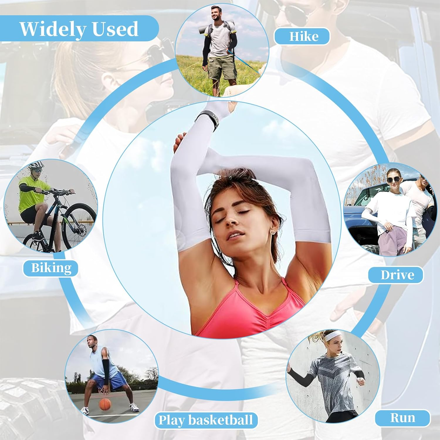 3 Pairs Cooling Sleeves with Thumb Hole, UPF50+ UV Sun Protection Sleeves, Compression Cooling Sleeve to Cover Arm Tattoo, Men Women Arm Sleeves for Cycling Sport Running Driving Basketball image number 4