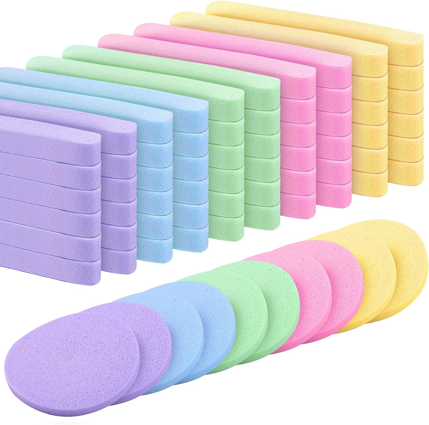 60 Pcs Facial Sponge Compressed Face Cleansing round Face Sponge Pads Exfoliating Spa Massage Sponges Makeup Tool for Facial Makeup Removal Wash Sponges for Women 5 Colors image number 1