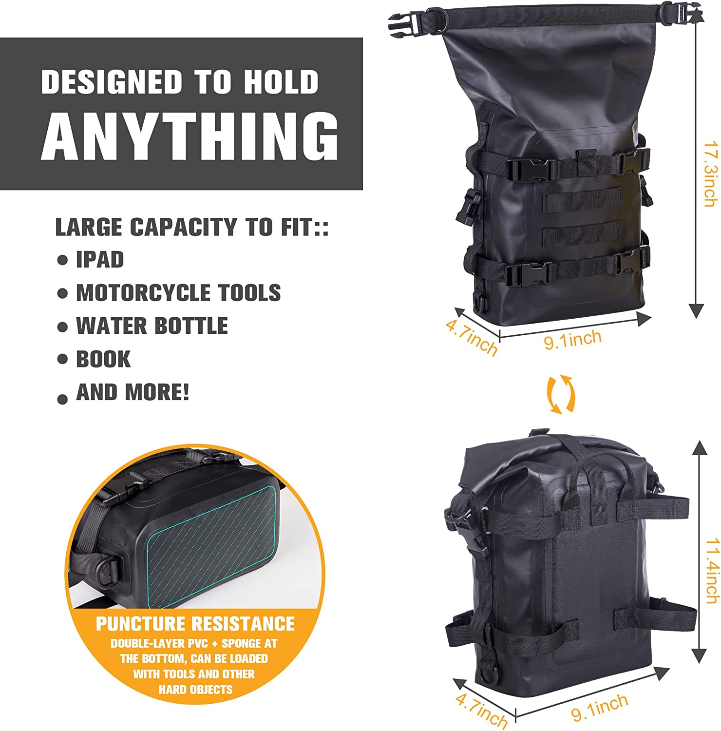 Wild Herat Roll Bumper Bag 8L Completely Waterproof, Quick Installation and Easy to Clean Multifunctional Waterproof Bag (Black)&hellip; image number 1