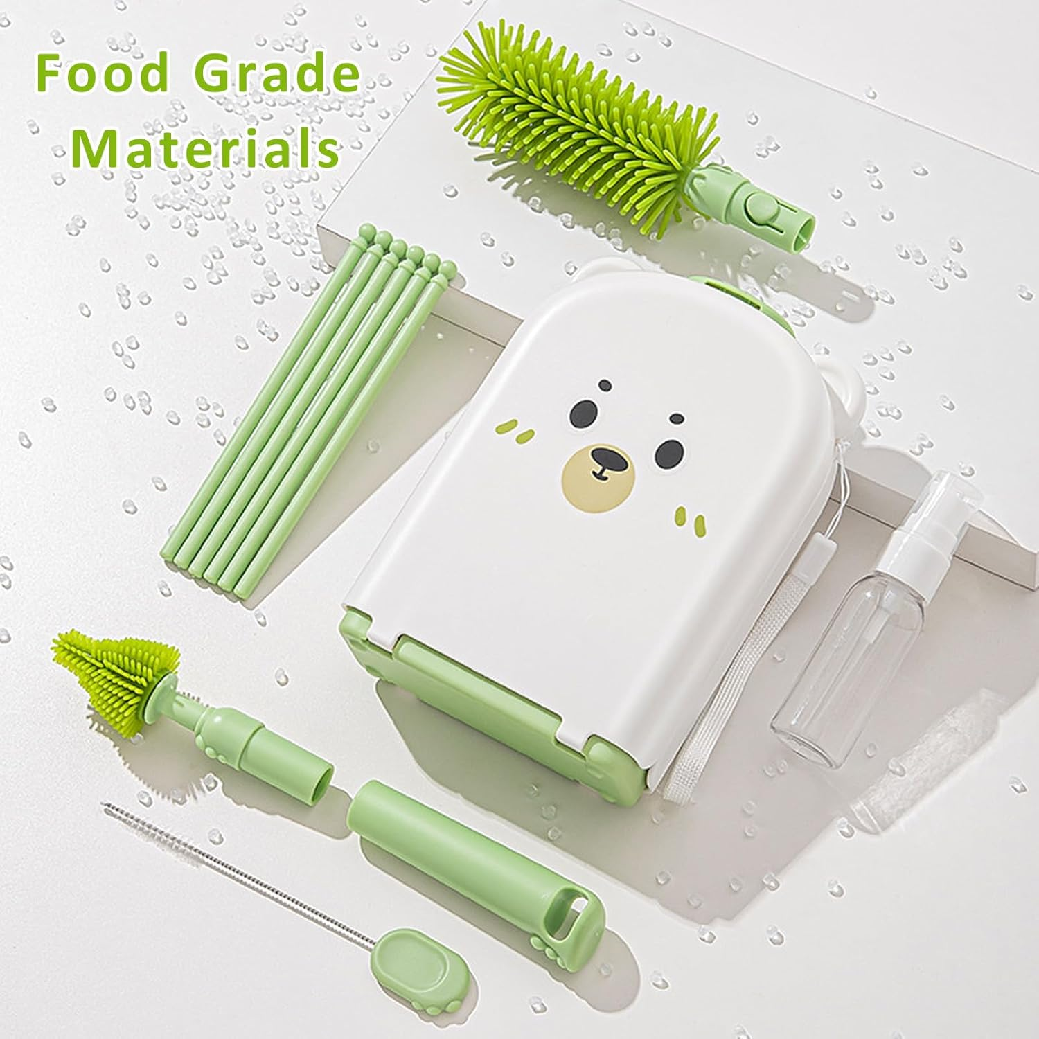 Baby Bottle Brush Set, TOTCOZY Portable Bottle Cleaner Kit with Drying Rack, Bottle Brush, Nipple Brush, Straw Brush, Soap Dispenserr, Baby Travel Essentials image number 2