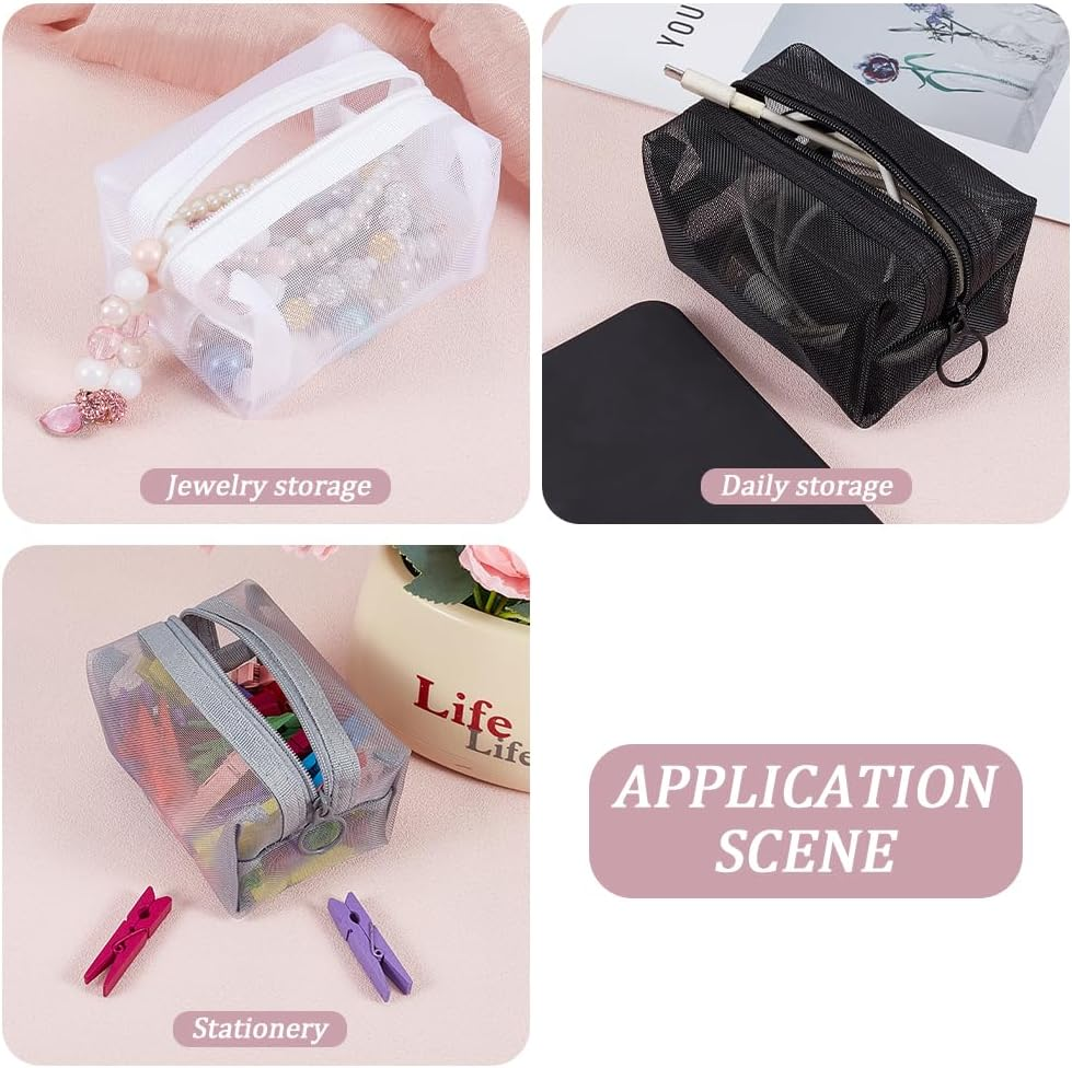 GORGECRAFT 3 Pieces 3 Colours Portable Square Storage Bag Made of Mesh Fabric with Nylon Zip Cosmetic Bag Small Cosmetic Bag Storage Bag for Cosmetics Travel Lip image number 6