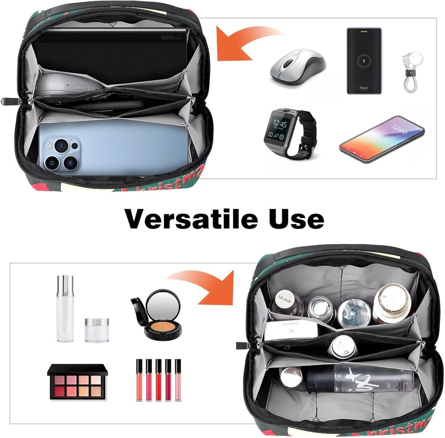 Electronic Organizer Travel Cable Organizer Electronics Accessories Cases for Cable, Charger, USB, SD Card, Christmas Cartoon Santa Snowflake