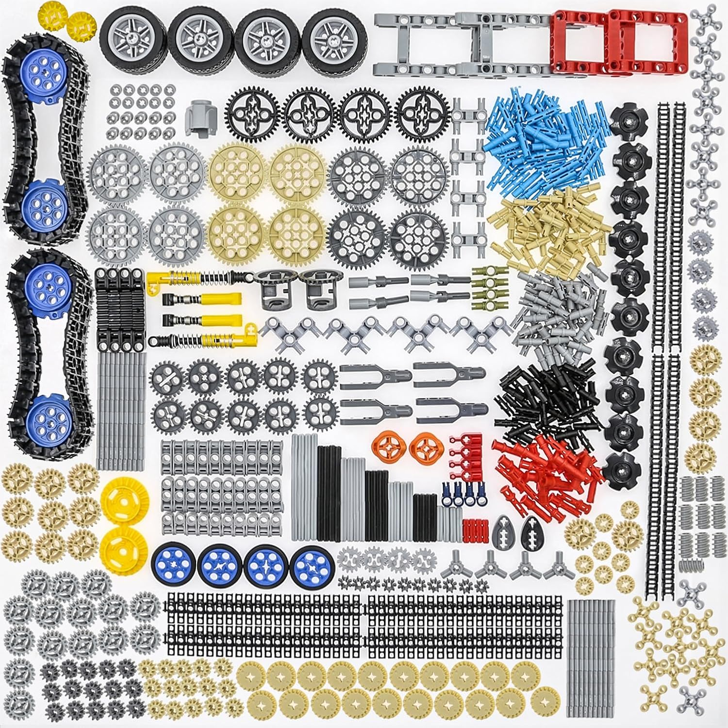 Technic-Parts Gears-Axles-Sets 852 Pcs Connectors-Wheels-Pins-Beams Universal-Joints-Chain-Tracks-Tires-Shock-Absorbers Compatible with Major Brand Building Block Cars and Motors image number 2