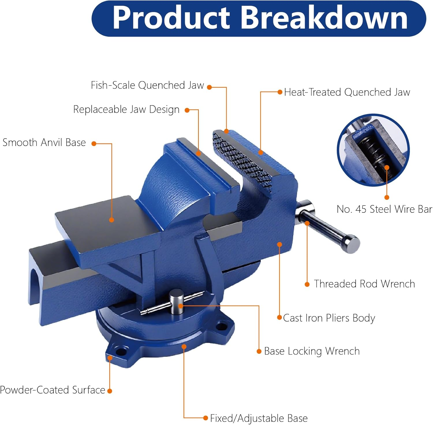 SALESBAY 5" Bench Vise Multi-Purpose Heavy Duty Ductile Iron 360&deg; Swivel Base image number 1