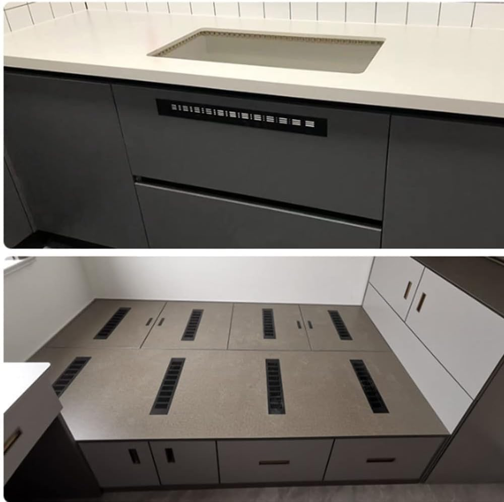 2 Pcs Black Air Vent Grille Cover 600Mm X 80Mm Aluminum Alloy Kitchen Air Vent Cover Cupboard Vents 24 X 3 Inch Fridge Vent Louvred Wall Vent Grille Ventilation Cover image number 3