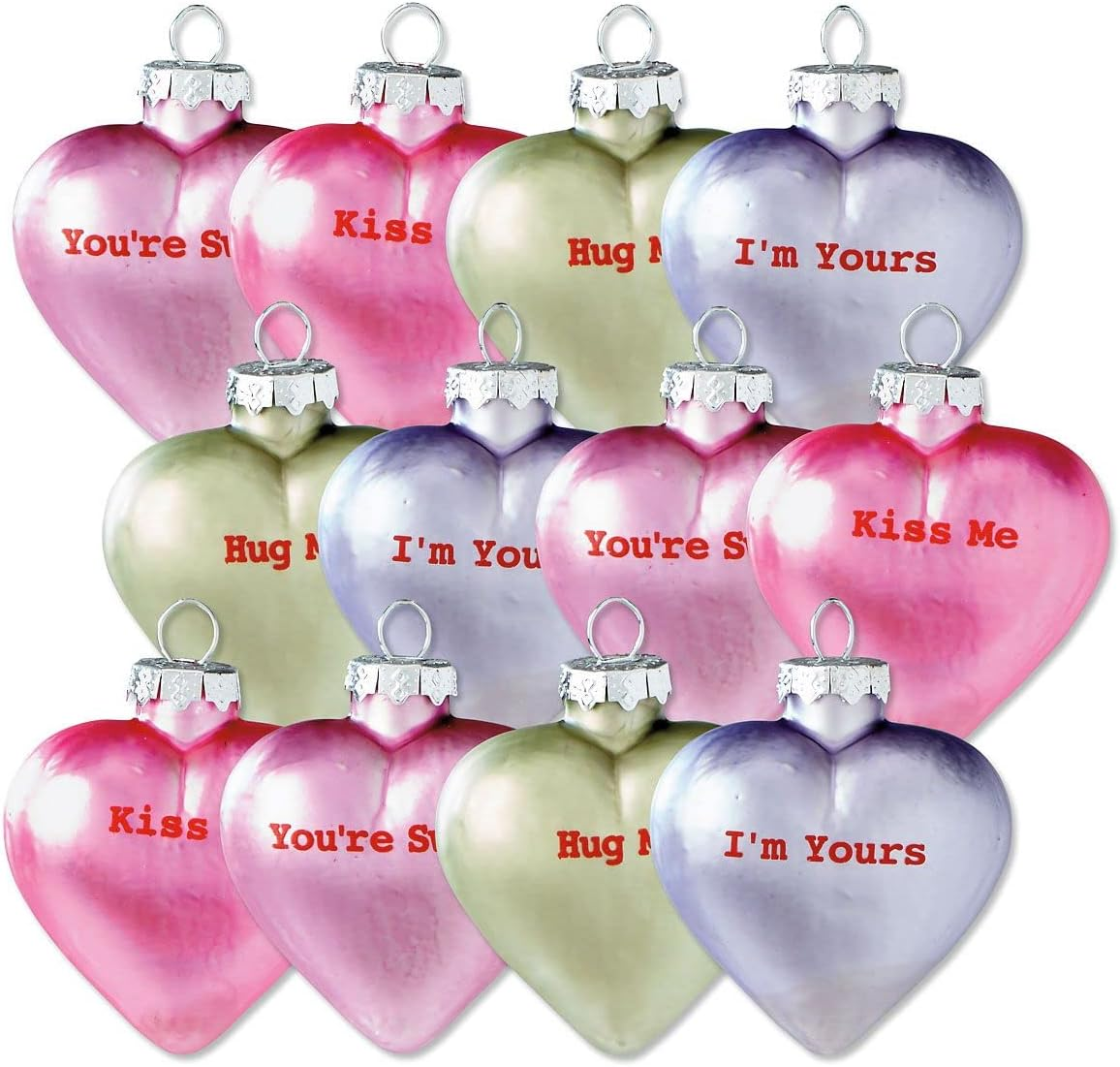 Lillian Vernon Candy Heart Glass Ornament- Blown Glass Valantines Day Hanging Ornaments, Set of 12 - Birds image number 5