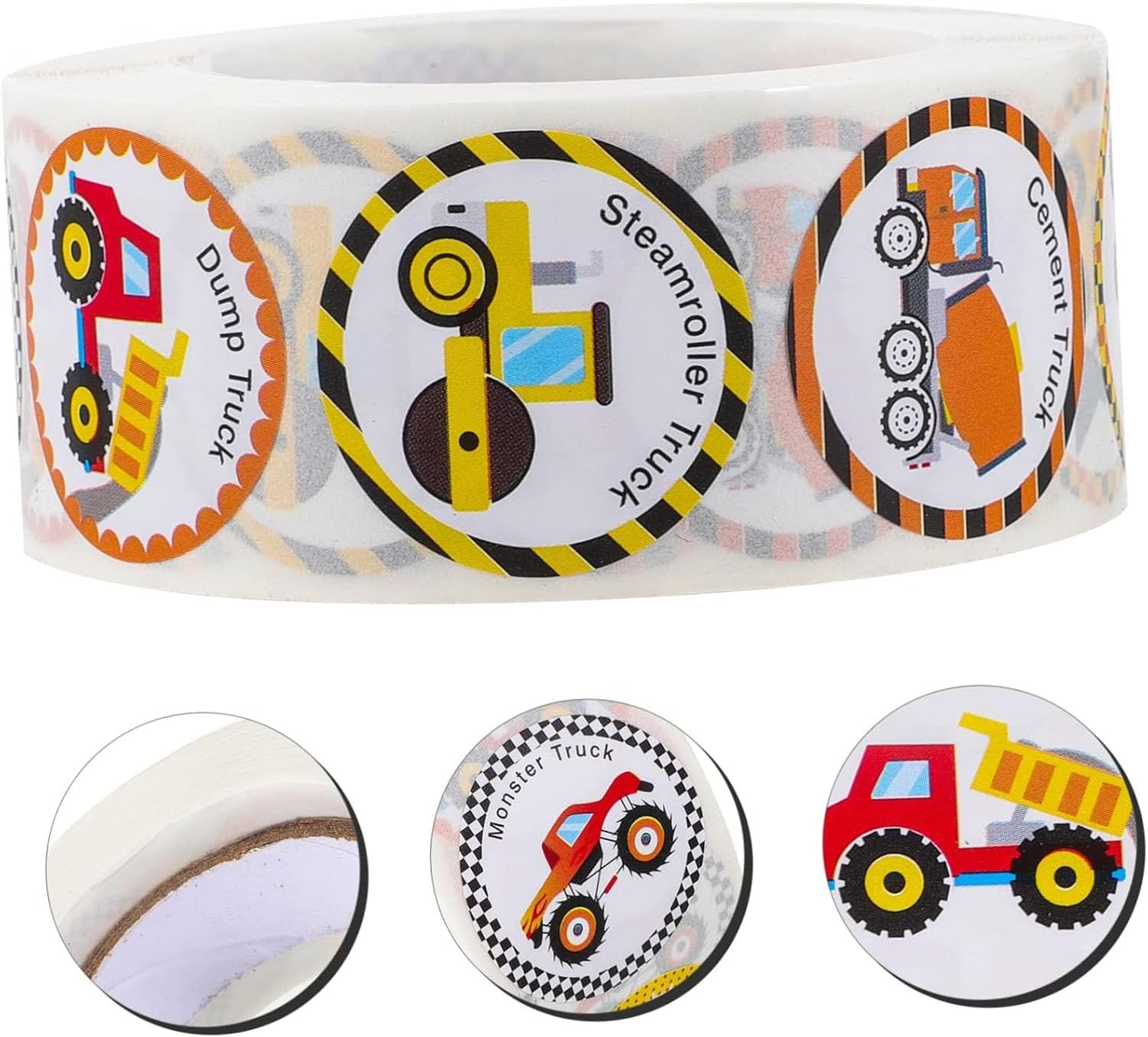 1Pcs Construction Truck Stickers for Kids Boys, round Vehicle Reward Decals with Bright Cartoon Design, Lightweight Safe Motivational Stickers for Home School Classroom Office Use