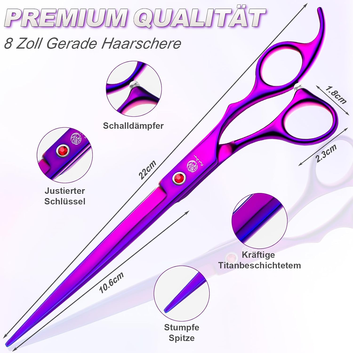 Purple Dragon 8 Inch Dog Scissors Set Professional 3-In-1 Fur Scissors Set for Dogs - Purple Dog Scissors Set Straight, Serrated and Curved Scissors Are Included for Dogs for Cats and Other Animals image number 3