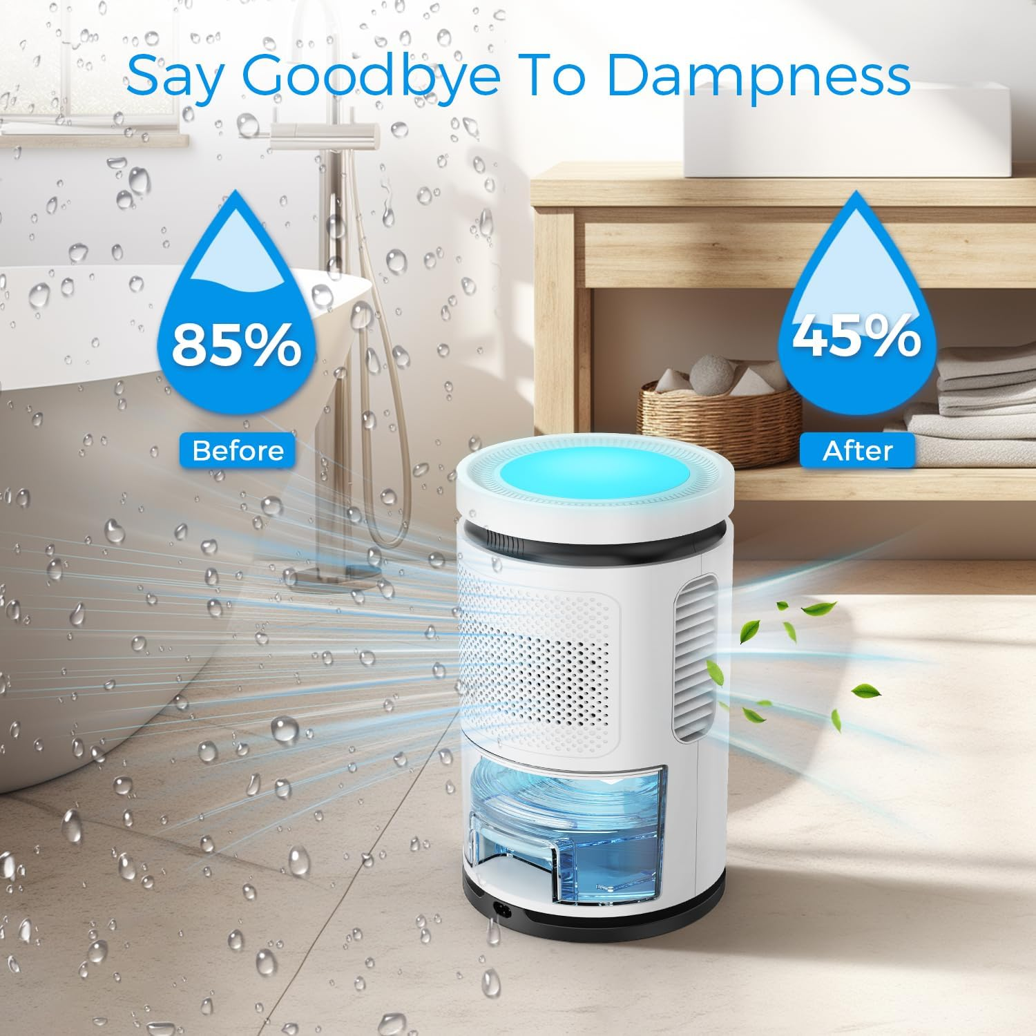 2500Ml Dehumidifier, Upgraded Dehumidifiers for Home up to 65㎡, Quiet Portable Dehumidifiers for Bedroom Bathroom Basements Closet RV with 2 Working Modes, 7 Color Lights, Auto-Off image number 6