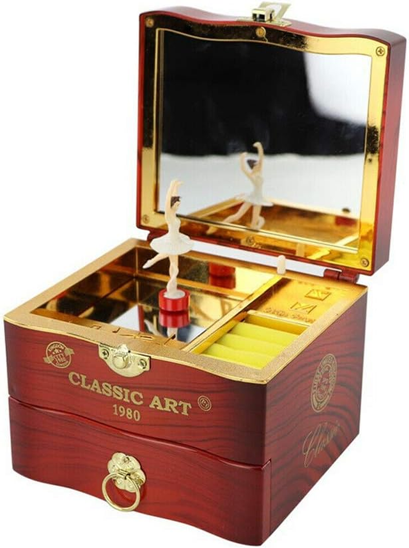 Restynic Rotating Ballerina Music Box Jewelry Storage with Mirror & Organizer - Elegant Ballet-Themed Gift for Girls & Women, Perfect for Birthdays, Christmas, or Special Occasions (White, Small)