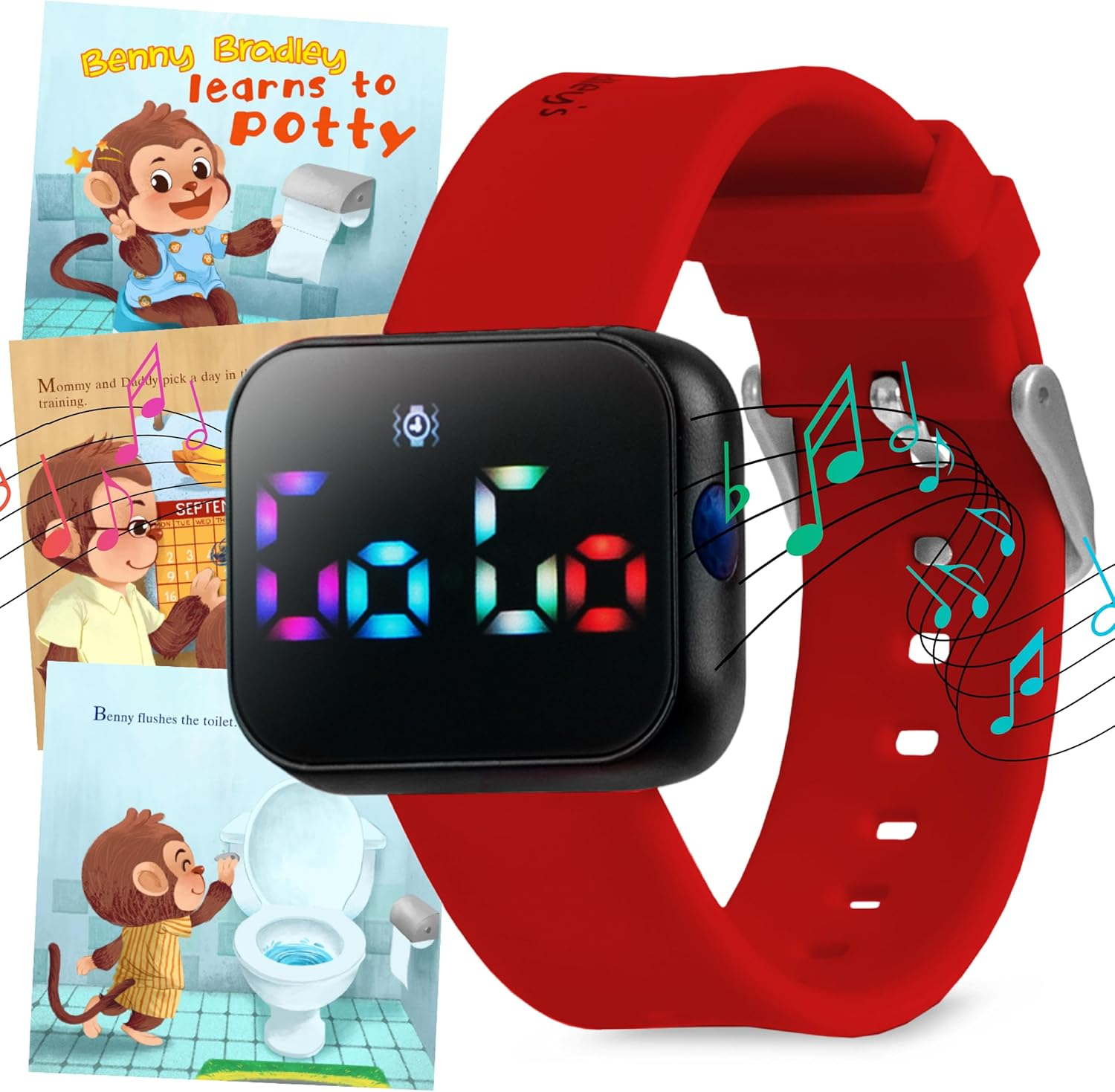 Potty Training Watch for Kids V2 &ndash; a Water Resistant Potty Reminder Device for Boys & Girls to Train Your Toddler with Fun/Musical & Vibration Interval Reminder with Potty Training Ebook (Racer Red)