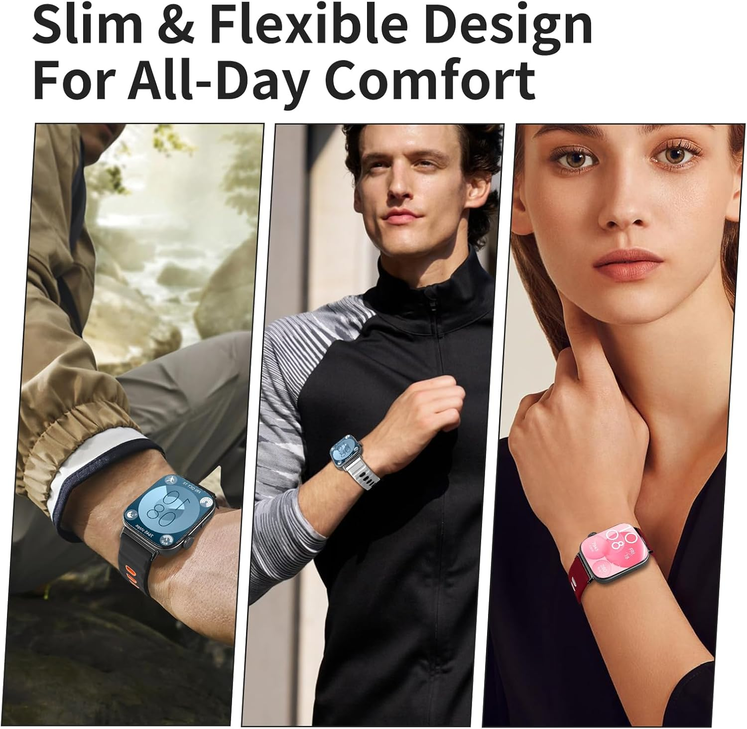 Chinbersky Silicone Marine Strap Compatible with Huawei Watch Fit 3/Fit4/Fit4 Pro Bracelet Men Women Durable Good Fit Waterproof Soft Sport Replacement Wristbands for Huawei Fit 3/4/4 Pro Bracelet - Black White image number 2