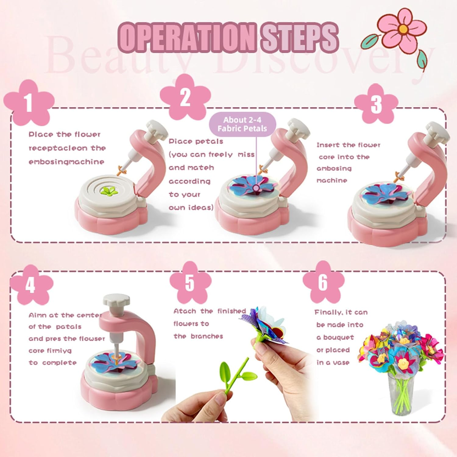 CYZAM DIY Flower Bouquet Craft Kit, Make Your Own Flower Bouquet Toys, Art and Craft for Girls Age 3 4 5 6 7 8, Gifts Home School Classroom Fun Activities Supplies Decor