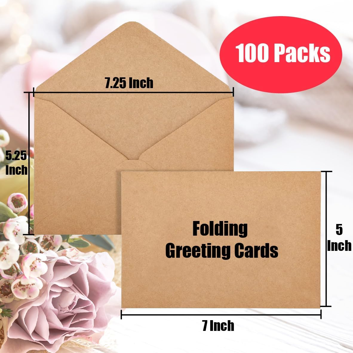 100 Pack Blank Cards with Envelopes 5X7 Inch, Bulk Kraft Paper Greeting Cards for DIY Card Making, Wedding, Birthday, All Occasions image number 1