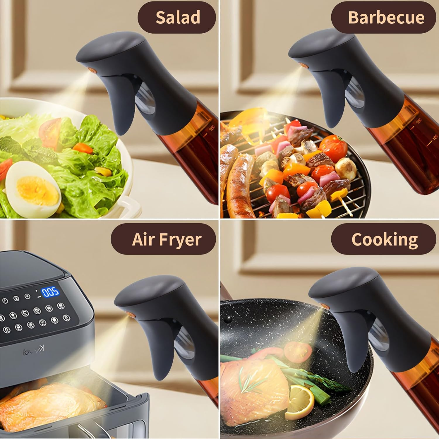 SHEGZHUC Olive Oil Sprayer for Cooking Glass, 200Ml Olive Oil Dispenser Bottle Brown, Spray Bottles Oil Dispenser for Kitchen, Kitchen Gadgets for Salads, Grilling with 3 in 1 Cap Brush ＆ Straw Brush image number 3