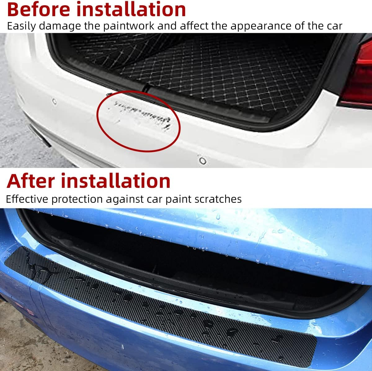 Ziciner Car Rear Bumper Protector Guard, Anti-Scratch Carbon Fiber Trunk Door Sill Protection Strip Sticker, Universal Vehicle Trim Cover Accessories for Car, Truck, SUV, Van (41&times;3.75 In, Black) image number 2