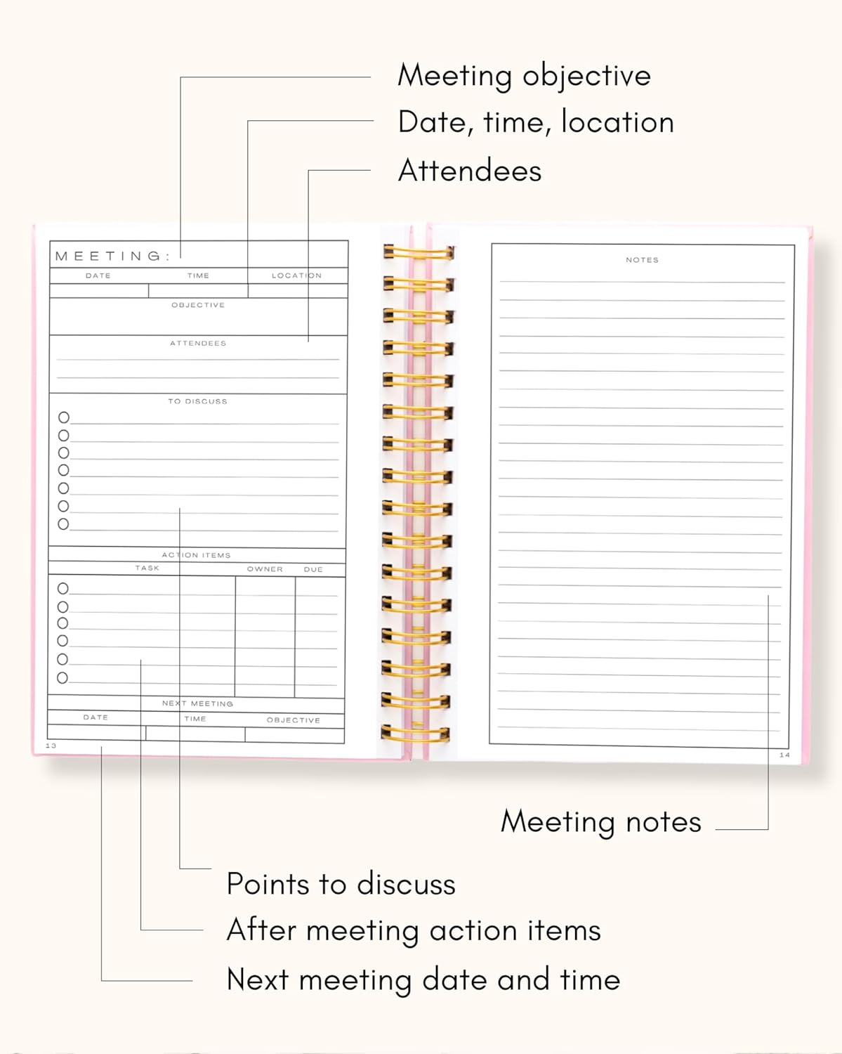 Lamare Meeting Notebook for Work Organization - 100+ Meetings Work Notebook for Note Taking - Meeting Notes Notebook for Work - Stay Productive with Meeting Planner Notebook 220 Pages L A5 Size 8.5X6&rdquo;