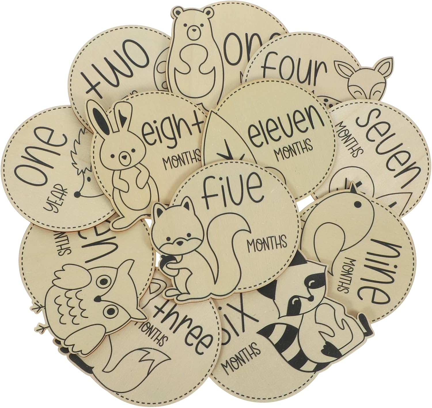 12Pcs Monthly Milestone Discs for Growth Animal Themed Milestone Cards for Newborn Photo Props Present for Parents image number 6