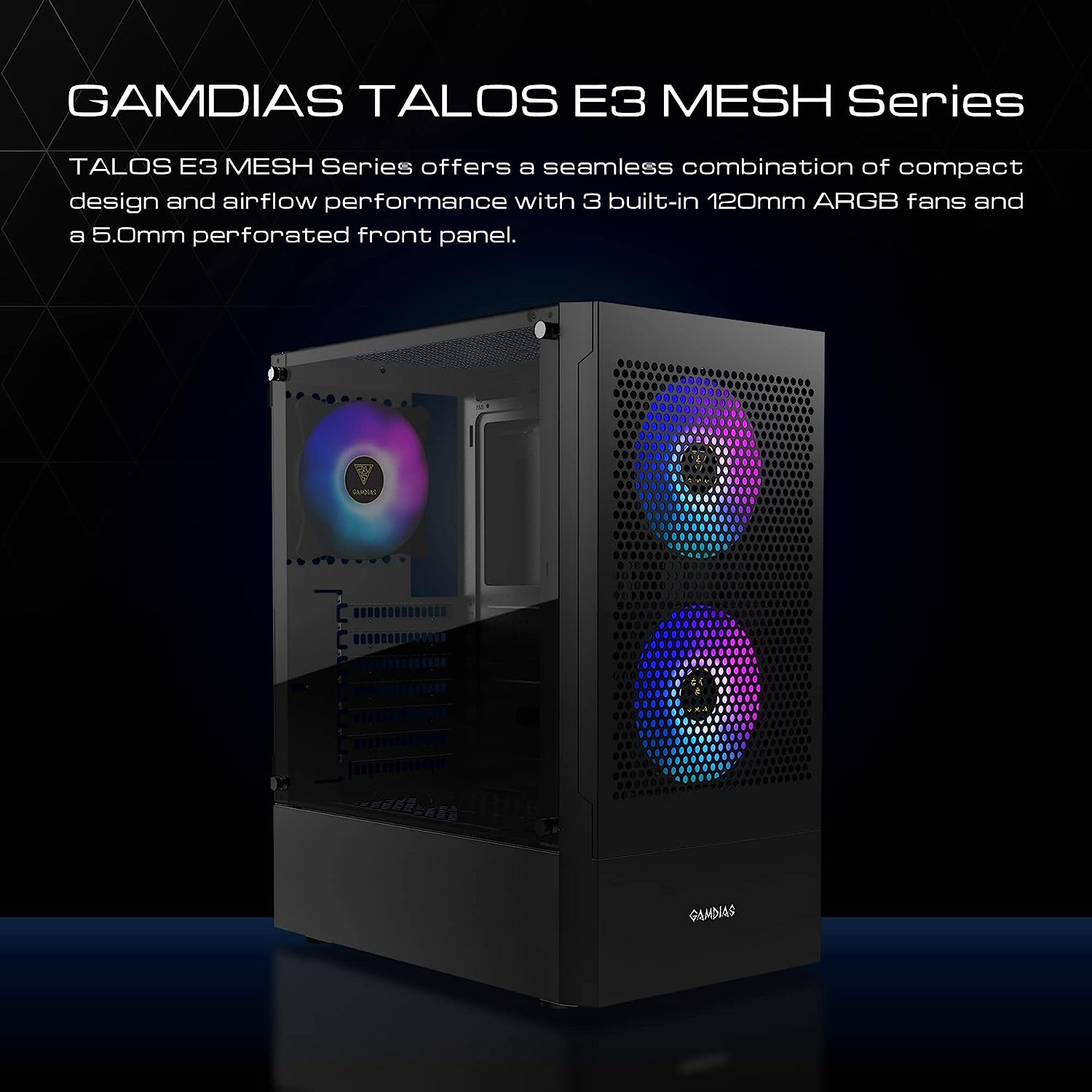 GAMDIAS RGB Gaming ATX Mid Tower Computer PC Case with Side Tempered Glass Panel and a Magnetic Dust Filter & 3 Built-In 120Mm ARGB Fans image number 1