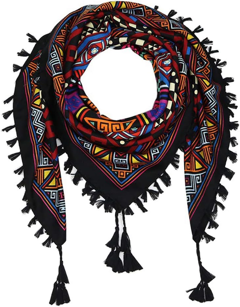 Uainhrt Women Tassel Scarf Cotton 43"&times;43" Large Square Shawl and Wraps,Versatile Gift Fringe Boho Shawl image number 1