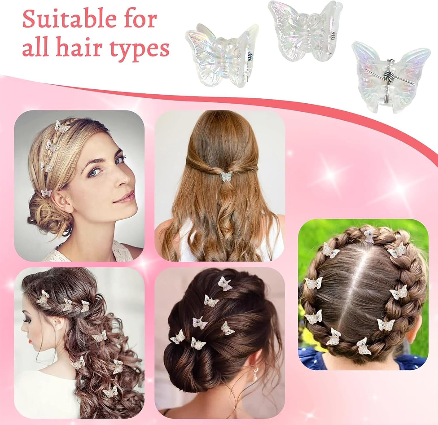 Gaivek 50 Pcs Mini Butterfly Hair Clips for Girls and Women, Cute Sparkly Colorful Tiny Claw Clips for Thick Hair, Small Hairstyling Accessories image number 5