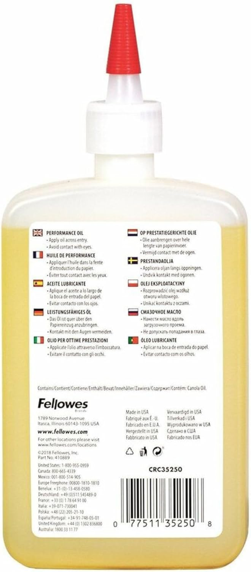Fellowes Shredder, Lubricant Power Shredder Lubricant Bottle 355 Ml, (40233), Yellow, Single (35250) - 355 Ml (Pack Of 1) image number 4