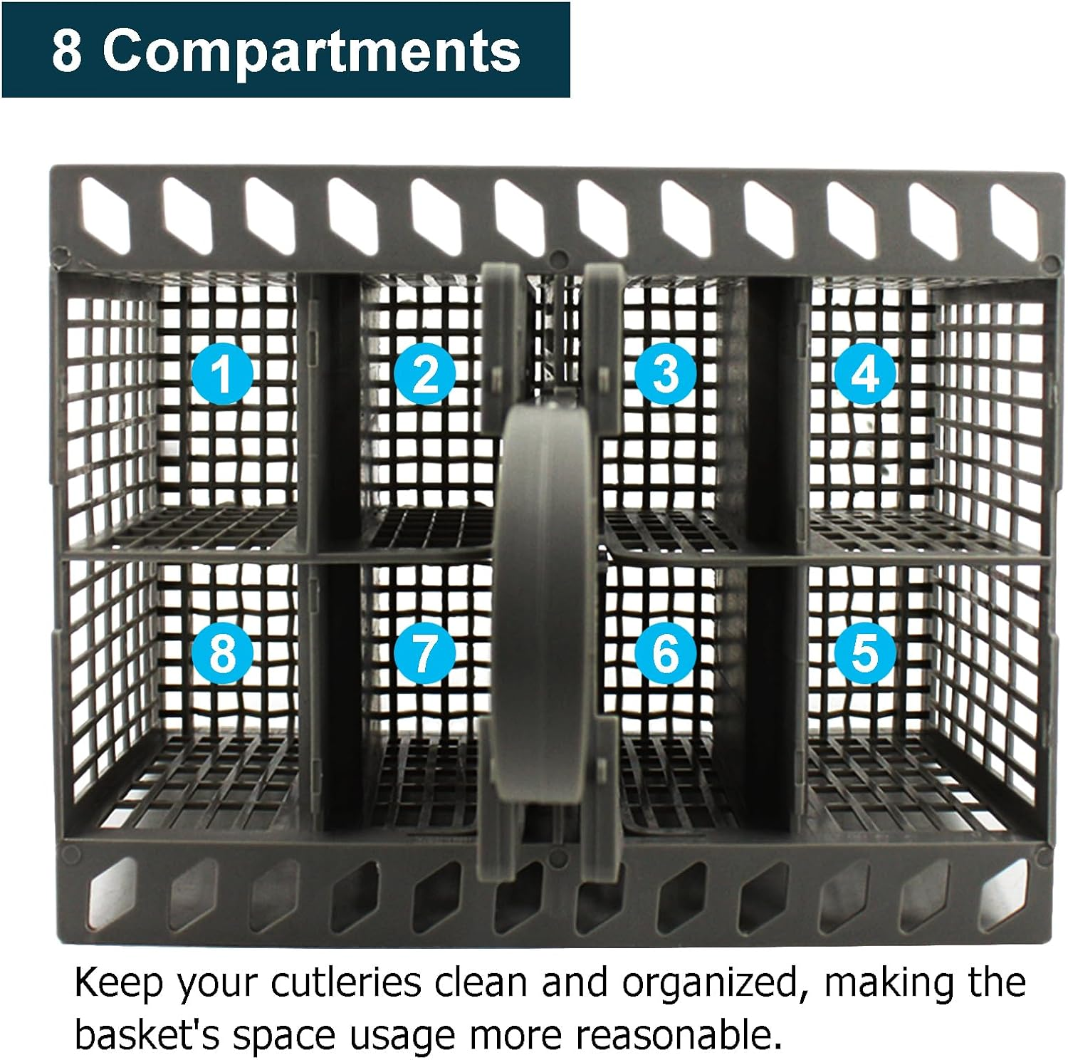 Veldtek Dishwasher Cutlery Basket with 8 Compartments and Handle, Dishwasher Silverware Utensil Basket Cutlery Rack Replacement, Grey (8-Slot) - 8-Slot image number 5