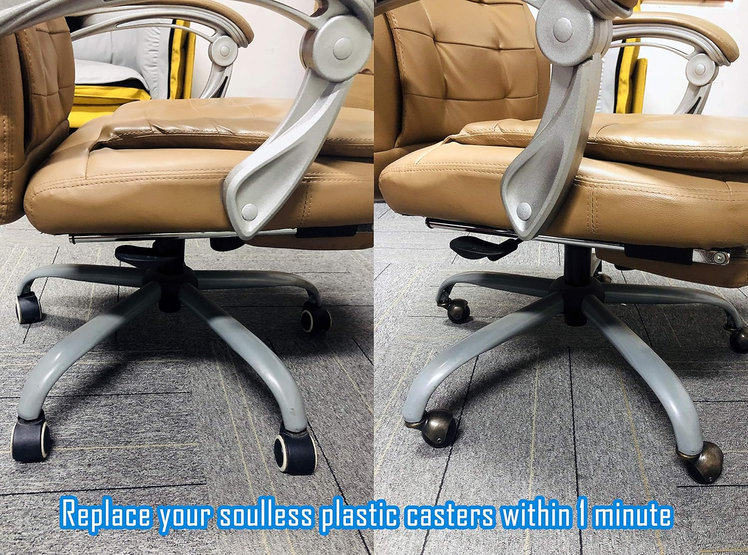 Set of 5 Vintage Bronze 2'' Ball Roller Stem Socket Office Chair Wheel Casters Replacement Antique Retro Style Golden Copper Color (5Pcs without Brake) image number 2