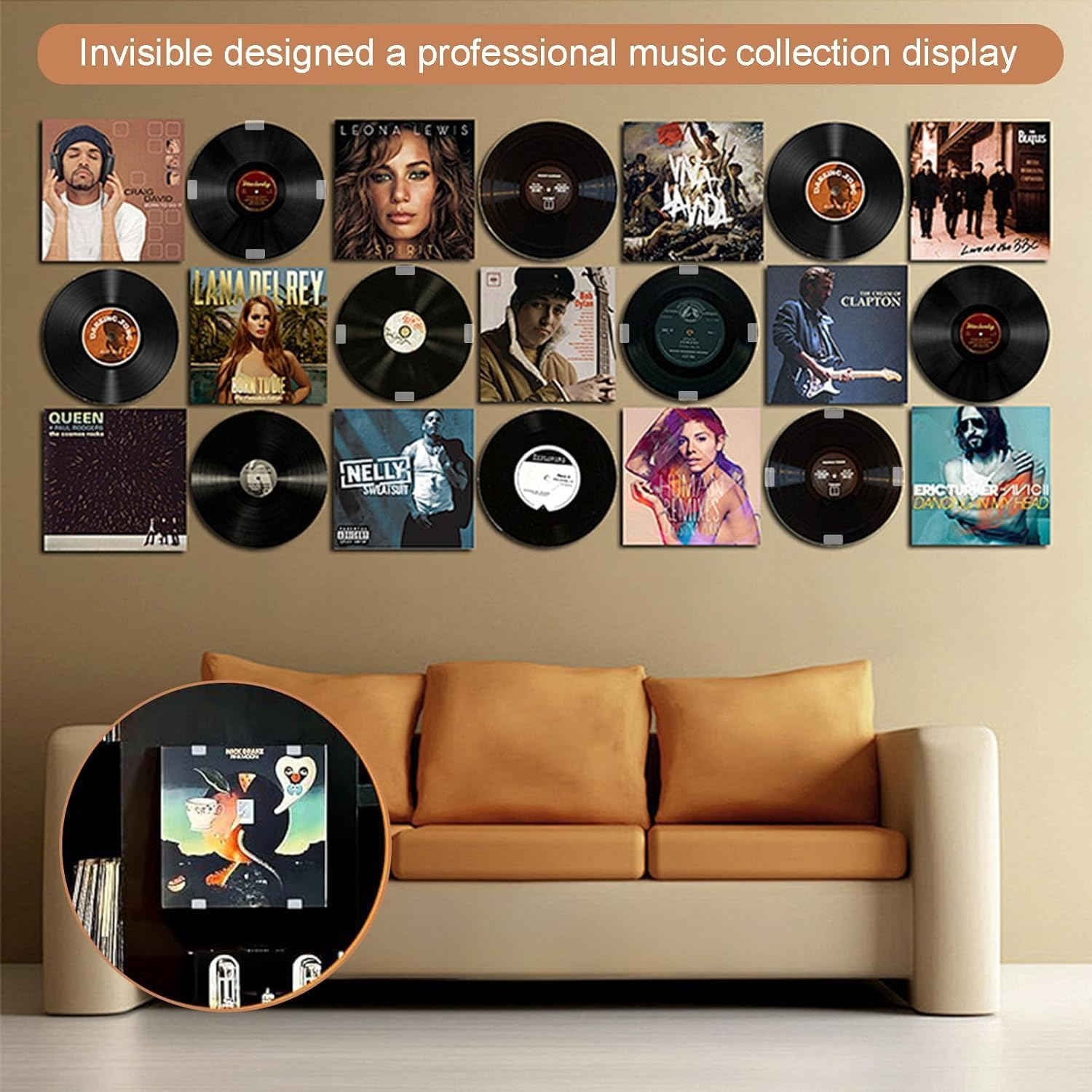 Beiqilian 30Pcs Clear Acrylic Vinyl Record Display Shelf Wall Mount, Easy Mount, Display Functionality, Tiered Shelf, 30 Shelves, No Screw, Home Decor, Music Instruments image number 1