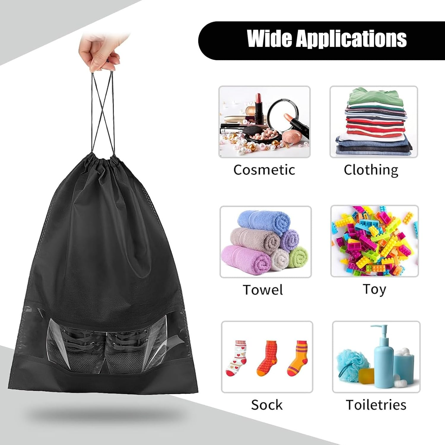 Shoe Bags for Travel: 16-Piece Portable Clear-Window Bags, Practical Shoe Bags for Storage. Dustproof, Drawstring&mdash;Ideal for Men/Women&rsquo;S Shoes; Fits Travel, Closet, Luggage. image number 3