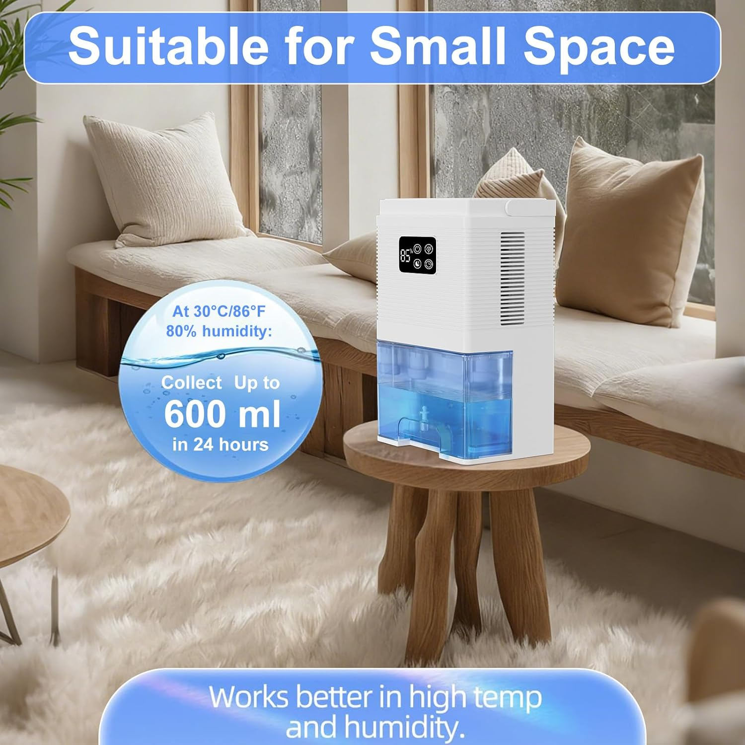 3000ML Dehumidifiers with Handle, Portable Dehumidifier Moisture Absorber, Air Purifier Dehumidifier for Home Air Purifier with Touchscreen Control, Night Lights & Auto Shut off for Room Damp image number 2