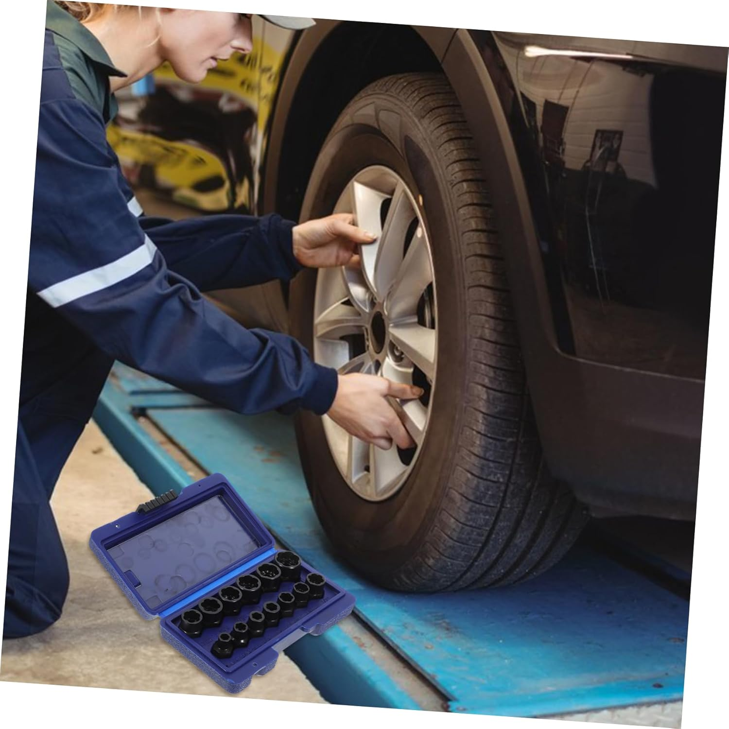 Angoily Bolt Disassembler Lug Nut Extractor Tool Kit Solid Storage Box Designed for Stripping and Removing Rusted and Stubborn Lug Nuts and Bolts for Automotive Repair and Maintenance Task