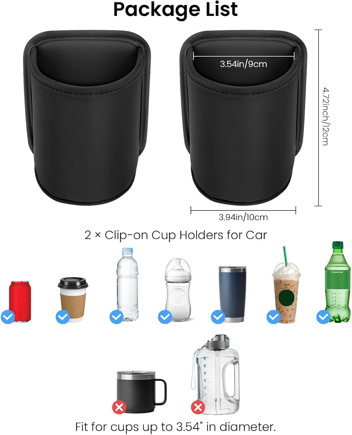 2 Pack Large Cup Holder for Car Door Pocket Seat Clip on Beverage Drink Holders Organizer Scratch-Resistant PU Leather Black image number 2