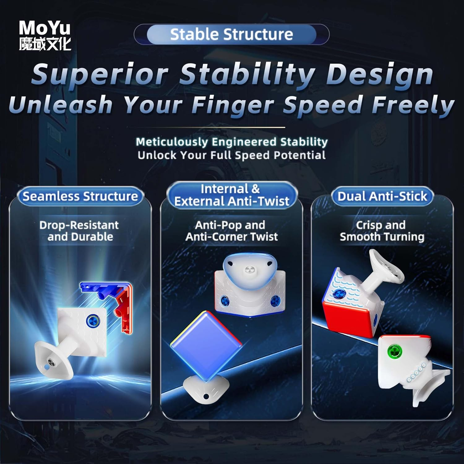 Cubershop Moyu WRM V11 20M Ball Core Maglev Magnetic UV Stickerless 3X3 Speed Cube,Latest Arrival Luxury Adjustable Tension 3By3 100 Magnets WRM Pro Flagship Ultra Smooth Deluxe Magic Cloth Cube image number 2