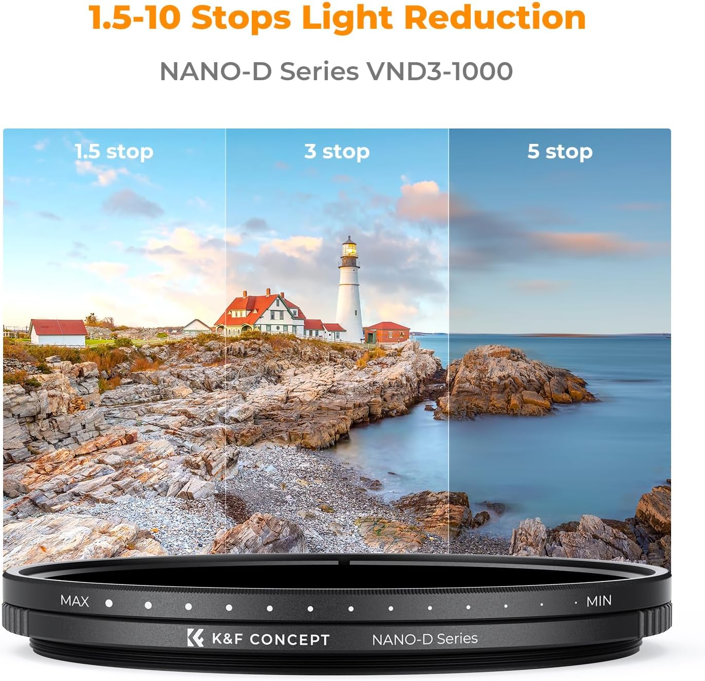 K&F CONCEPT 62Mm Variable ND3-ND1000 ND Filter (1.5-10 Stops) Neutral Density Lens Filter with 24 Multi-Layer Coatings for Camera Lens image number 4
