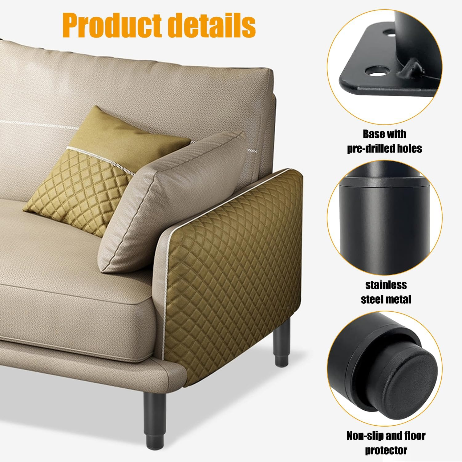 EDINNO Adjustable Furniture Legs, 4 Pcs Retractable 12-18 Cm Adjustable Metal Furniture Legs, Table Legs with 18 Screws, Modern Metal Sofa Legs, Suitable for Kitchen, Sofa, Table, Chair, Household image number 3