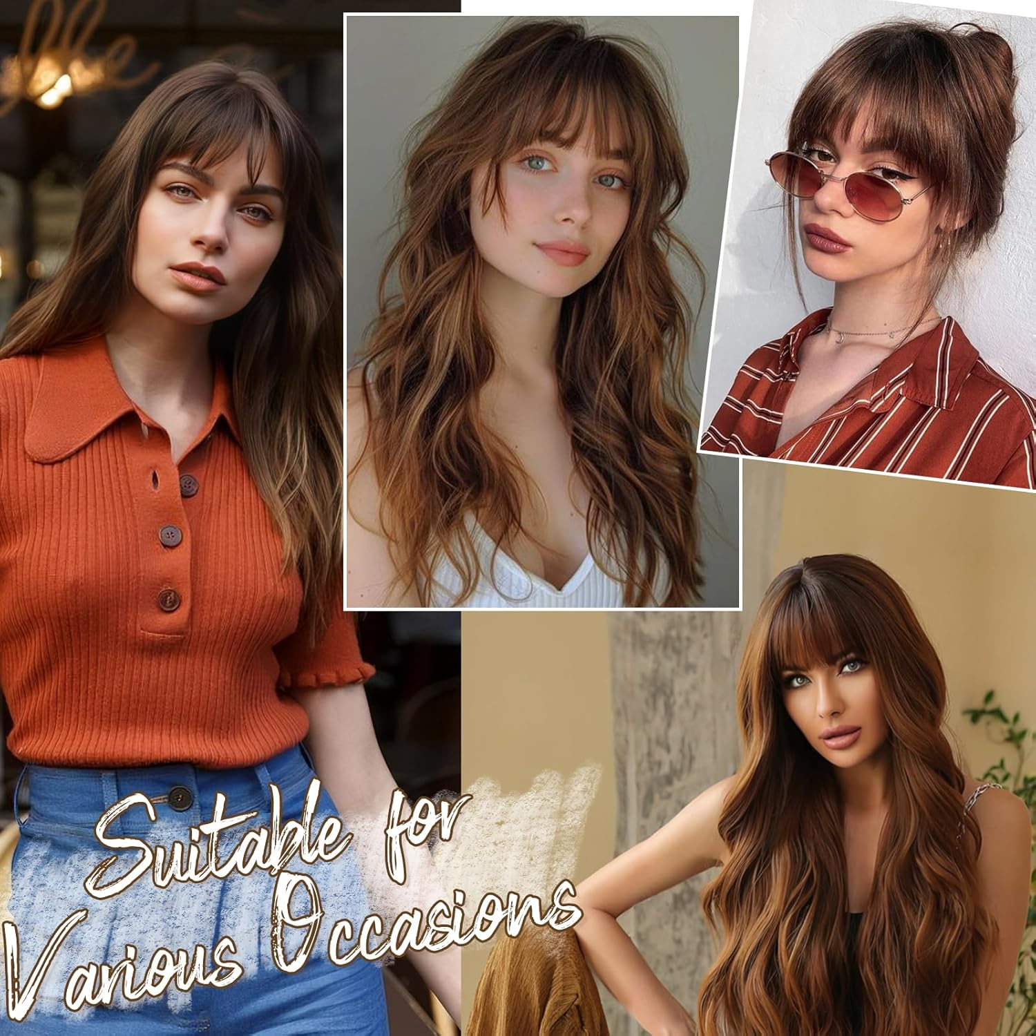 BARSDAR Clip in Bangs, 100% Human Hair Extensions for Women, French Thick Brown Fringe, Real Natural Color Washable - Golden Chestnut Brown image number 3