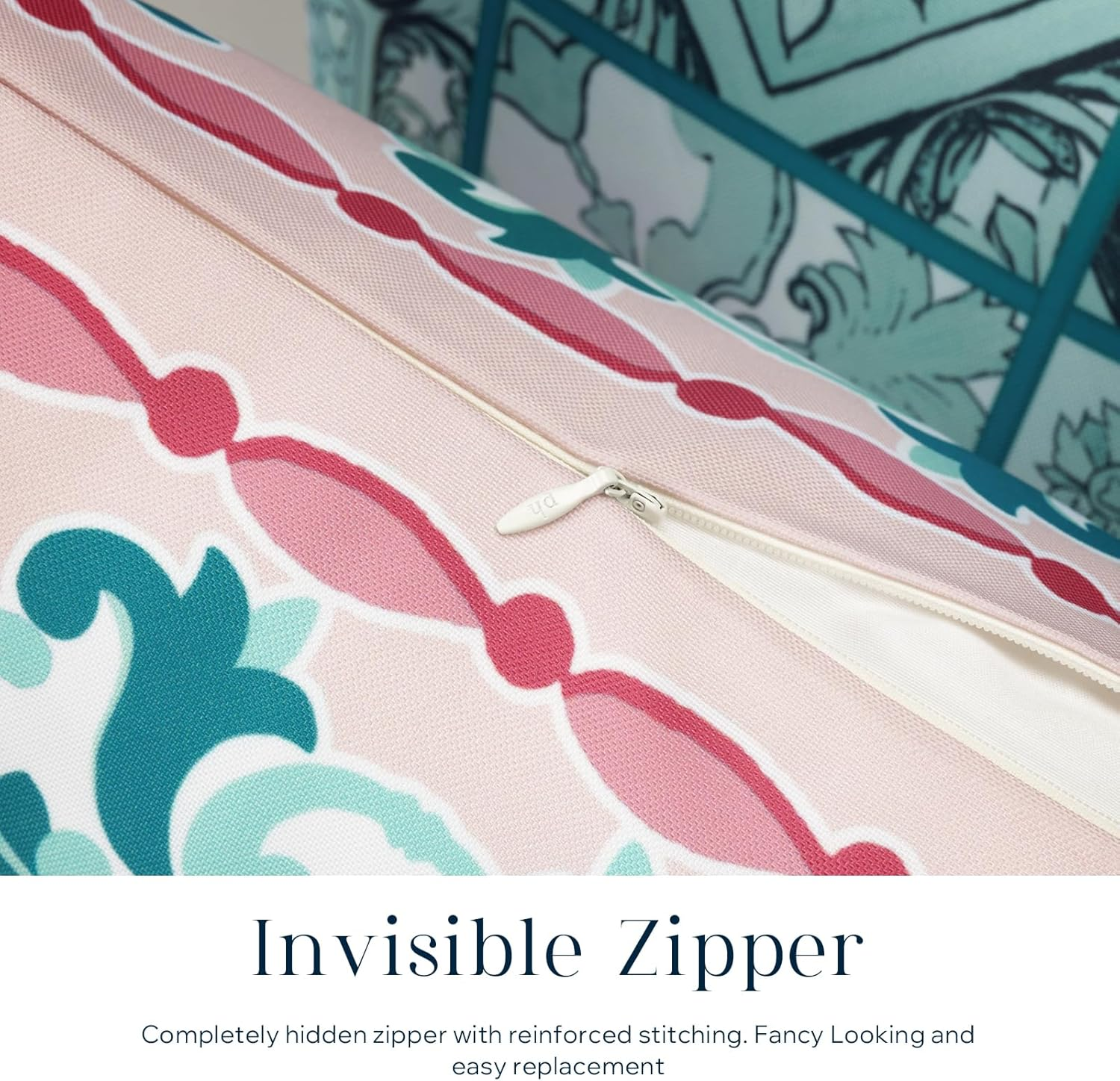 Phantoscope Set of 4 Outdoor Waterproof Throw Pillow Covers, Geometric, Decorative Boho Farmhouse Outdoor Pillows Cushion Case for Home Patio Furniture Tent Sunbrella, Teal/Pink 18X18 Inches