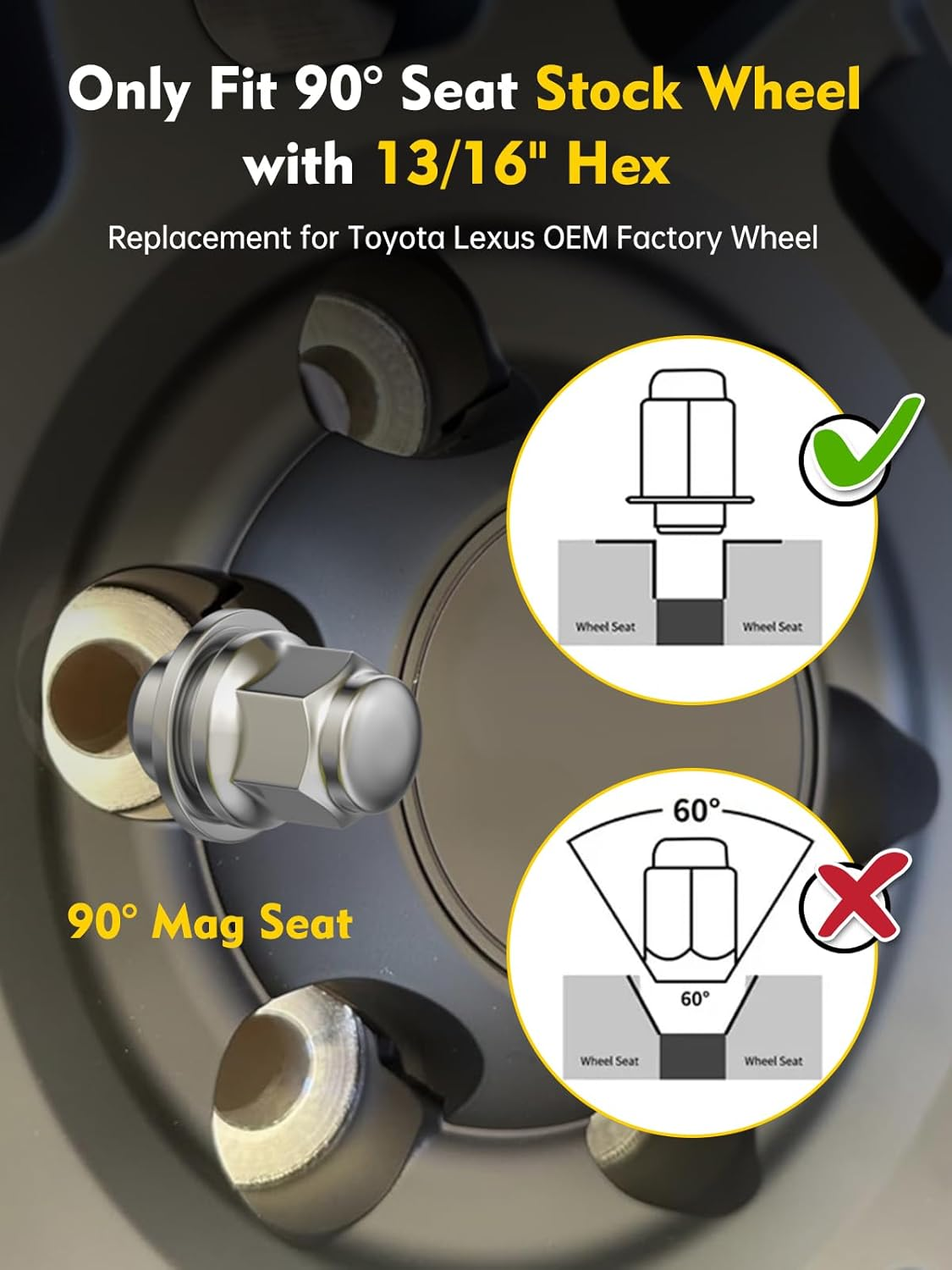 MIKKUPPA M12X1.5 Lug Nuts - 20Pcs One-Piece Chrome OEM Style Mag Seat Lug Nuts - Replacement for Toyota Avalon Camry Corolla Highlander, Lexus Scion Mitsubishi Pontiac Factory Wheels image number 3