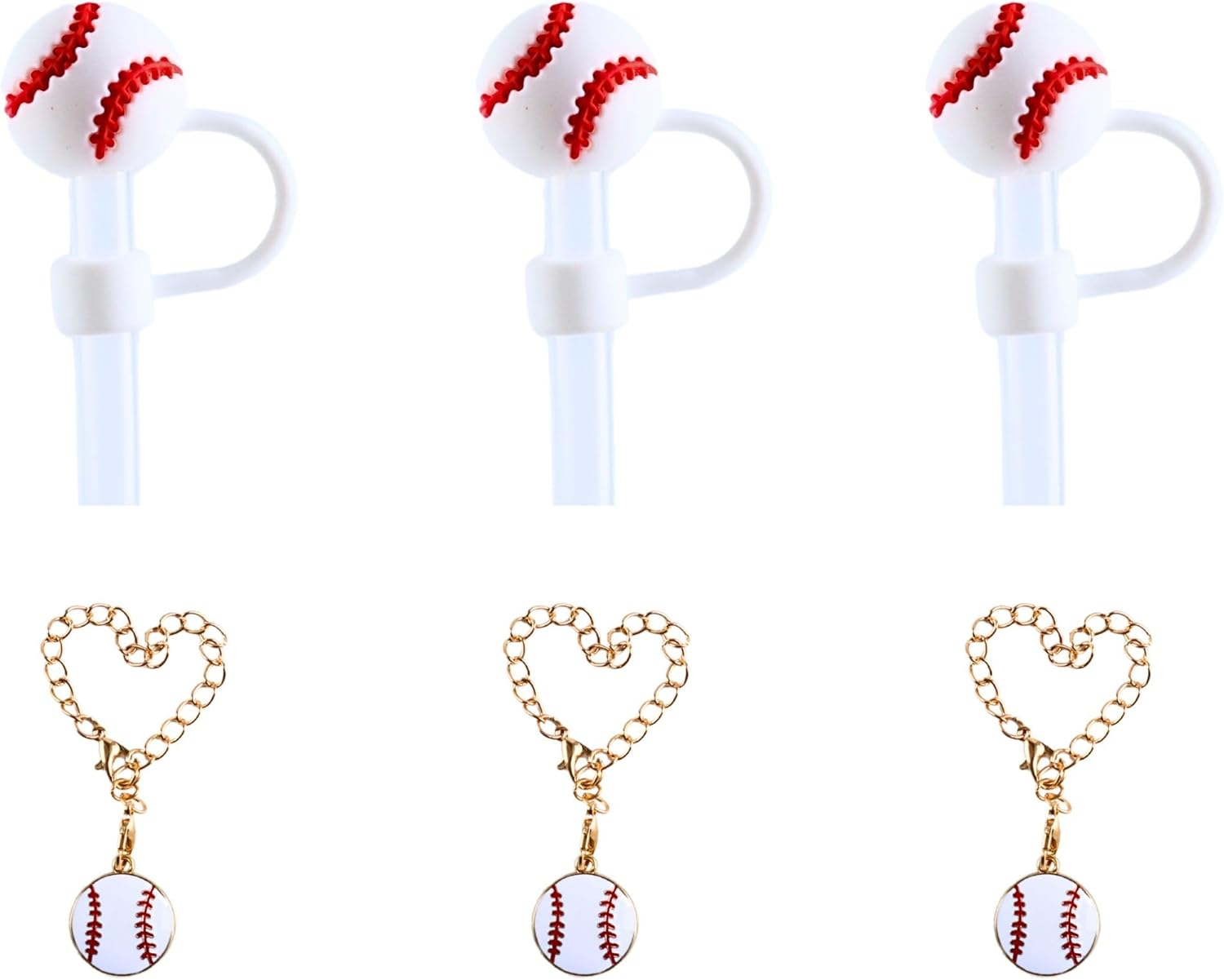 MOTOFITOOL Cup Accessories for Stanley Decorations, 3PCS Straw Topper Cover Cap & 3PCS Metal Charm for Stanley 14/20/30/40 Oz Tumblers, Perfect Accessories for Baseball Moms image number 4