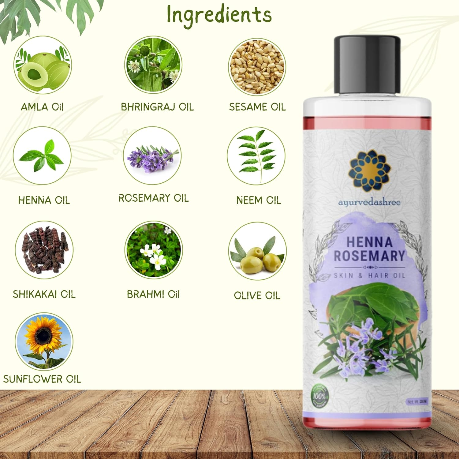 AYURVEDASHREE Henna Rosemary Hair Oil 200 Ml 6.76 Fl Oz with Neem Oil Shikakai Oil Bhringraj Oil Amla Oil Brahmi Oil Sesame Oil Olive Oil & Sunflower Oil&hellip; image number 4
