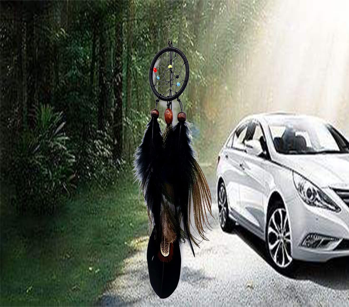 Dream Catcher Car Rear View Mirror Pendant Car Charm with Crystal Beads Small Dream Catchers for Rearview Mirror Hanging Kids Bedroom Decor (Black) image number 4