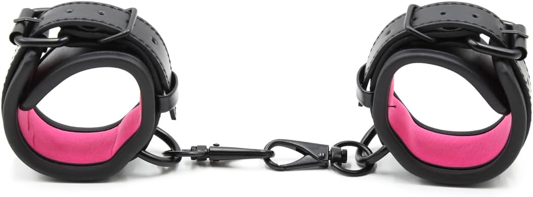 Padded Black Leather Bondage Cuffs for Sex Games - Women and Mens Sex Cuffs for Bondage Restraint - Leather Sex Toys BDSM Cuffs Bondage Handcuffs (Black/Pink)