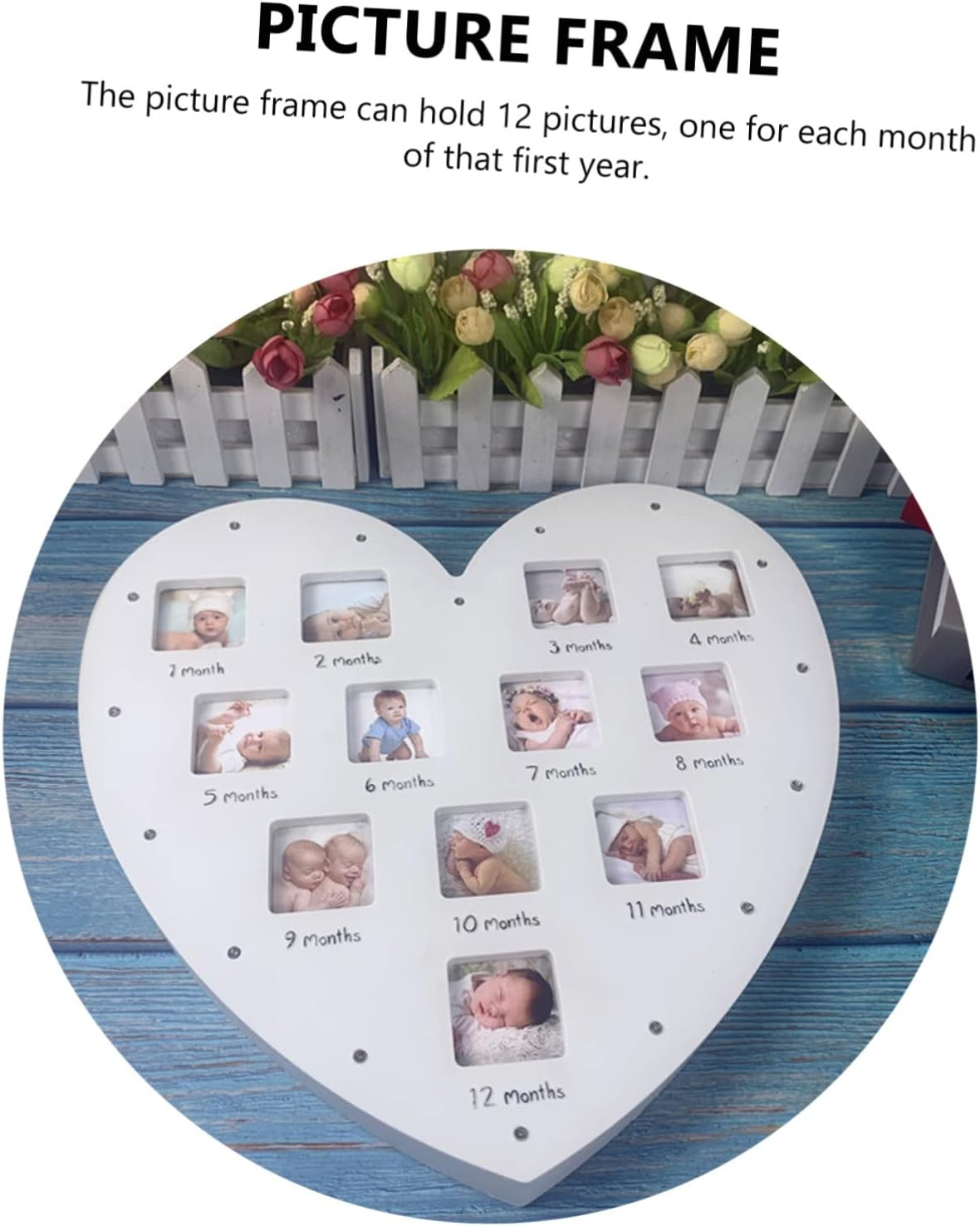 SHOWERORO 1Pc Heart Shaped Photo Frame with LED Light Month Growth Record Keepsake Display Durable Memory for Newborns Wall Tabletop Decoration for Celebrating Milestones