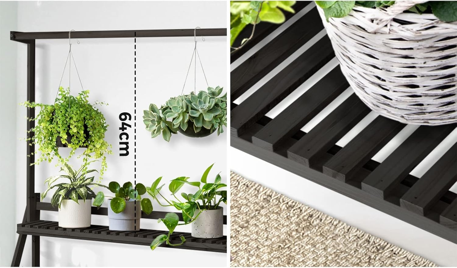 Livsip Plant Stand Indoor Outdoor with 3 Tier Rack and Wooden Frame Black image number 5