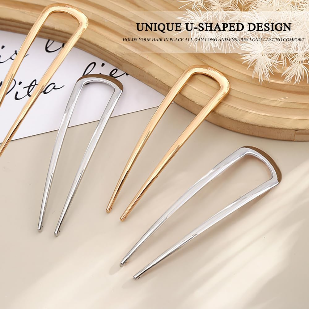 TRKETK Pack of 4 Large Metal U-Shaped Hairpins, French Metal Hair Pins, U Shaped Hair Pins, Hair Sticks, Hair Forks, Updo Chignon Pins for Women and Girls (2 Colours) image number 1
