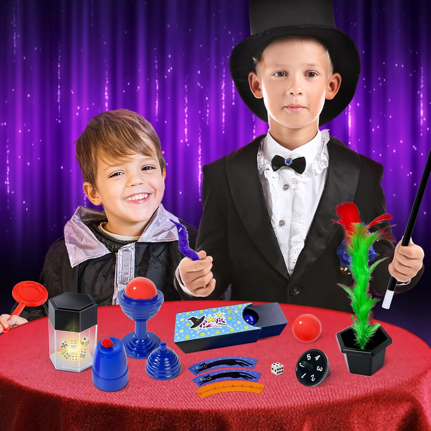 PATIFEED Magic Kit, 60 Magic Tricks for Kids Age 6-8, Magic Set with Instructions for Kids, Christmas Birthday Gift Toys for Kids Ages 6 7 8 9 10 11 12 Year Old image number 1