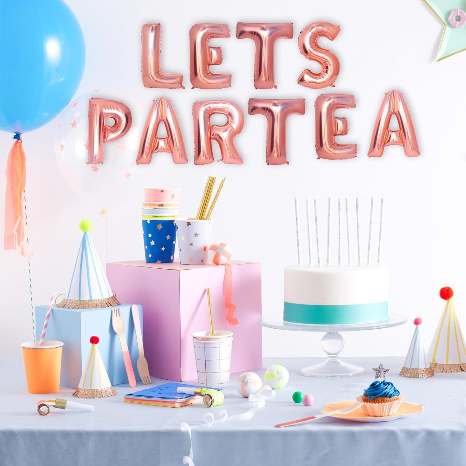 Tea Party Decorations Teapot & Teacup Party Decorations, LET'S PAR TEA Foil Balloon Decorations Princess Tea Party Decorations Tea for Two Party Decorations Suitable for Girls Birthday Party Supplies image number 3